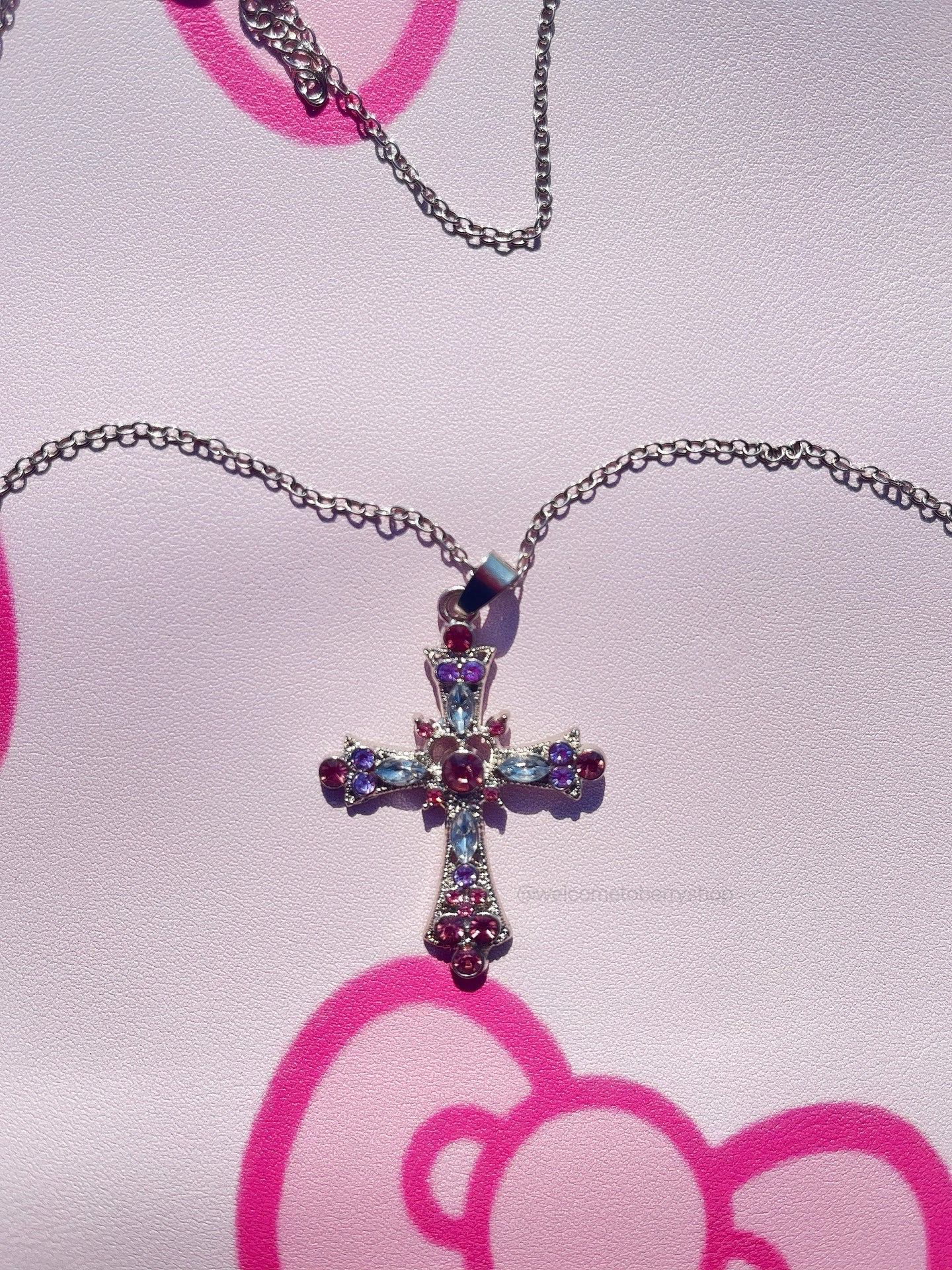 Crystal Pink Cross Chain