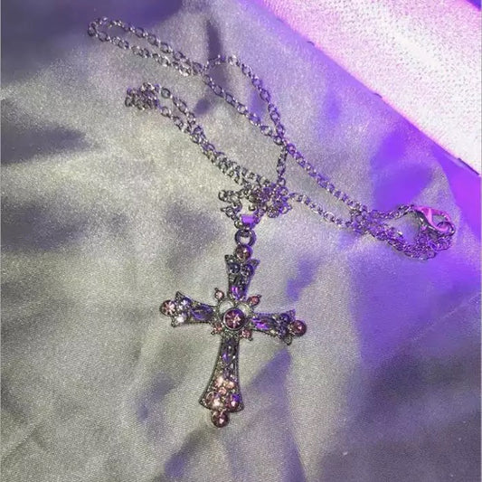 Crystal Pink Cross Chain